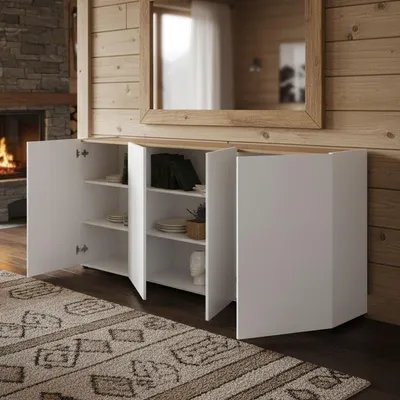 Produktbild von Dmora Sideboard Ulundi 203x40x92h cm Weiß 6 Regale, 9 Fächer