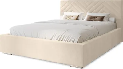 Produktbild von Polsterbett Aura 180x200 cm, Bett mit Kopfteil, Doppelbett mit Bettkasten, Lattenrost und Matratze aus Holz, Velourstoff:  Beige