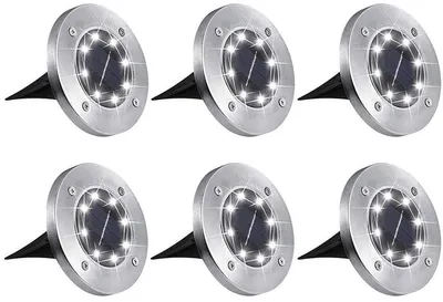 Obrázek produktu pro LED solární zemní bod - sada 6 kusů - zahradní osvětlení se solární energií - 10 hodin svícení - vodotěsné - nerezová solární zemní světla - osvětlení cestiček
