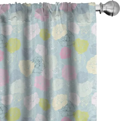 Produktbild von ABAKUHAUS Blumen Vorhänge, Gardinen, Bild von Hand gezeichnet Pastellfarbig Rose Blumen und Silhouetten, 2 Stück 75 x 225 cm, Hellblau und Mehrfarbig