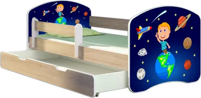 Produktbild von ACMA Jugendbett Kinderbett Junior-Bett Komplett-Set mit Matratze Lattenrost und Rausfallschutz Sonoma 22 Kosmos 140x70 + Bettkasten