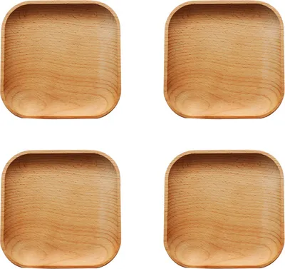 Obrázek produktu pro CANDeal 4 kusy obdélníkového bukového mini jídelního talíře 12 cm Dřevěný nabíjecí servírovací podnos Snadné čištění Lehké nádobí