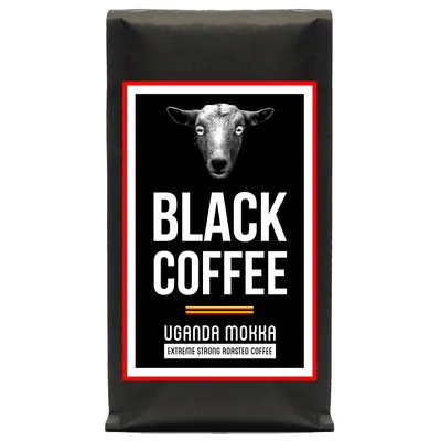Produktbild von Black Coffee-Uganda Mokka | Ganze Kaffeebohnen | 100% Robusta | Starker Kaffee | Sehr dunkle Trommelröstung in Minichargen |Viel Koffein | 400 Gramm