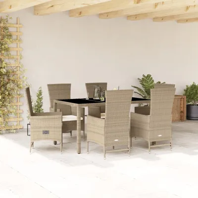 Produktbild von 7-tlg. Garten-Essgruppe mit Kissen Beige Poly Rattan 3277574