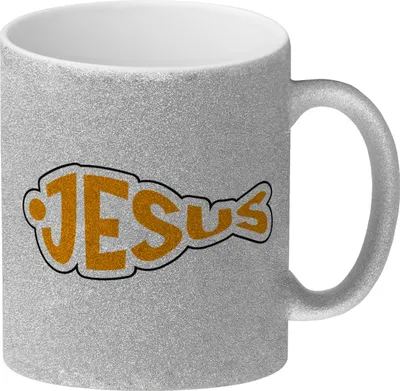 Produktbild von Jesus-Fisch Glitzer-Kaffeebecher für Gläubige