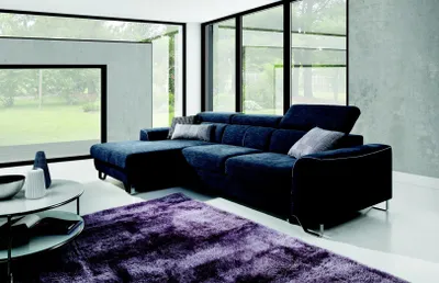 Immagine prodotto di Tessuto Divano Divano Tappezzeria Angolo Design Set Blu Soggiorno Paesaggio Tessile Divani