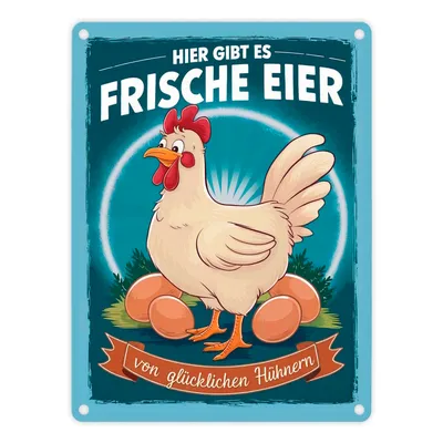 Produktbild von Frische Eier von glücklichen Hühnern Metallschild in 15x20 cm