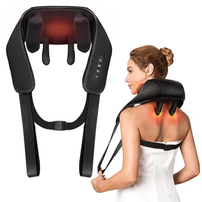 Produktbild von Beheiztes Nackenmassagegerät, Shiatsu-Rückenmassagegerät mit Knetmassagefunktion für Kopf, Schultern, Rücken, Beine, Unisex-Geschenk