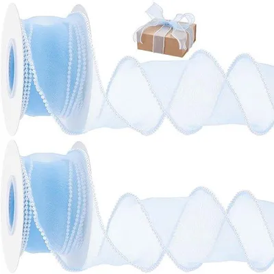 Immagine prodotto di Nastro in organza con perline - Nastro decorativo - Decorazioni per matrimoni - Confezioni regalo - Progetti creativi - 4,57 metri per rotolo - Nastro decorativo bianco