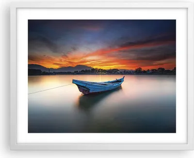 Produktbild von Gerahmtes Poster - Weißer Rahmen - Westen Sonne Boot - 50x40 cm - Wand Bild - Wanddeko - Wandbilder - Kunstposter - Wandposter - Bilderrahmen - Bilder - Kunstdruck - Wanddekoration - P2WAA50x40-4791
