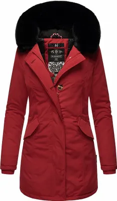 Produktbild von Marikoo Karmaa Damen Winter Jacke Stepp Parka Mantel Winterjacke warm gefüttert Blood Red mit Schwarzem Fell Gr. 36 - S