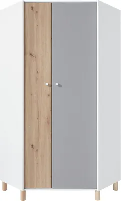 Produktbild von Eckkleiderschrank in weiß mit Eiche und grau FAIRFAX-133