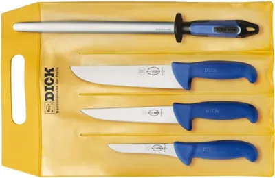 Produktbild von F. DICK Messer Set ErgoGrip 4-teilig (3 Fleischermesser, Wetzstahl, HRC 56Durchmesser Æ¥Durchmesser °)
