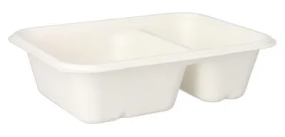Produktbild von 300 Papstar Schalen, Zuckerrohr pure 2-geteilt 5,6 cm x 15,3 cm x 20,3 cm weiss 37244