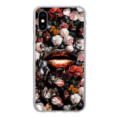 Produktbild von MuchoWow® Handyhülle Schutzhülle Hülle für iPhone X Lippen - Blumen - Farbe - Orange - Kunst - Abstrakt - Alte Meister Silikon Softcase Handy Hülle - Handyhülle