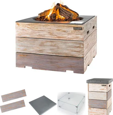 Produktbild von Happy Cocooning Mania Feuertisch Komplettset 19,5 kW quadratisch groß 76x76x46 cm Teakholz Nice&Nasty/grau