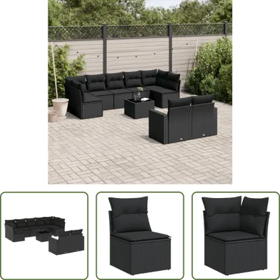 Produktbild von The Living Store 10-tlg. Garten-Sofagarnitur mit Kissen Schwarz Poly Rattan