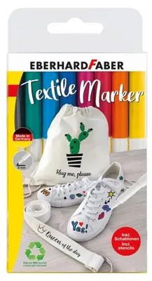 Produktbild von Eberhard Faber Textilmarker 8 Stück im Etui + 4 Schablonen mit Schablonen