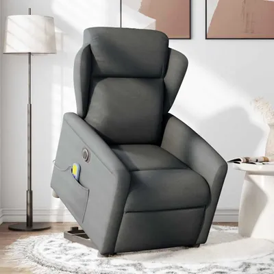 Produktbild von vidaXL Elektrischer Massagesessel mit Aufstehhilfe Dunkelgrau Stoff