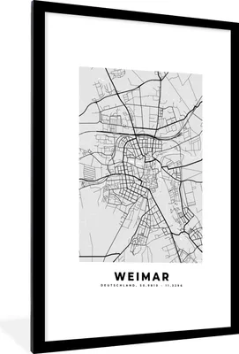 Produktbild von MuchoWow® Gerahmtes Poster Karte - Deutschland - Weimar - Stadtplan 60x90 cm - Poster mit Schwarzem Bilderrahmen Wandposter Rahmen Foto Bilder - Dekoration - Wandposter Wohnzimmer - Hochwertig