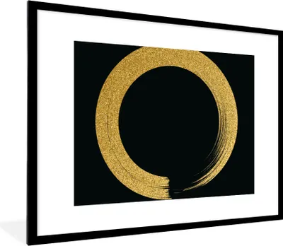 Produktbild von MuchoWow® Gerahmtes Poster Kreis aus goldenem Glitter auf schwarzem Hintergrund 80x60 cm - Poster mit Schwarzem Bilderrahmen Wandposter Rahmen Foto Bilder - Schlafzimmer-Dekorationen - Fotoposter