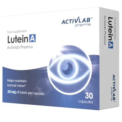 Obrázek produktu pro Activlab Pharma Lutein A 20 mg měkké tobolky – s vitamínem A pro normální zrak, zdraví očí, práci u obrazovky a řidiče
