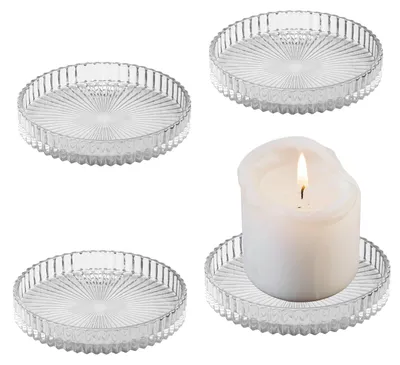 4er-Set Glas-Kerzenuntersetzer, transparent, rund, 8,8 cm