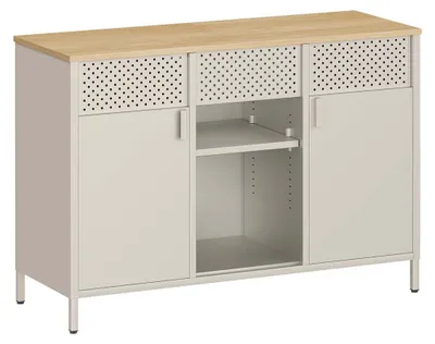 Produktbild von Aufbewahrungsschrank aus Metall – verstellbare Einlegeböden – Magnetverschluss – 40 x 110 x 76 cm – weiß/braun