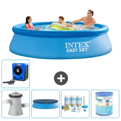 Produktbild von Intex runder aufblasbarer Easy Set-Schwimmpool – 305 x 76 cm – Blau – inklusive Pumpe Abdeckung - Wartungspaket - Filter - Wärmepumpe