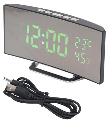 Produktbild von LED-Digitaluhr, 3 Helligkeitsstufen, Schlummerfunktion, USB-batteriebetrieben, elektronischer Spiegelalarm mit Temperatur- und Luftfeuchtigkeitsanzeig