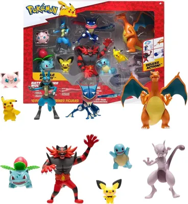 Produktbild von Pokémon Pokemon Figuren Set 10 Pack 5–11 cm Figuren Glurak, Pikachu, Lucario, Greninja, Mewtwo, Jigglypuff, Ivysaur, Incineroar, Squirtle Pichu
