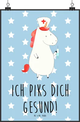 Produktbild von Mr. & Mrs. Panda Bild Einhorn Krankenschwester DIN A2 - Blau Pastell - Geschenk, kunstposter, Plakat, Ärztin, Unicorn, Krankenhaus, drucke, Krankenpfleger, Kunstdruck