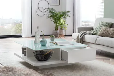 Produktbild von SalesFever Couchtisch quadratisch | zwei Schubladen | MDF-Holz | B 100 x T 100 x H 36 cm | weiß