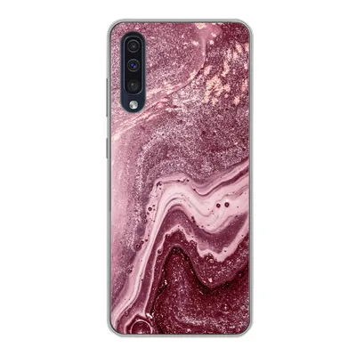Produktbild von MuchoWow® Handyhülle Schutzhülle Hülle für Samsung Galaxy A30s Naturstein - Rosa - Glitter Silikon Softcase Handy Hülle - Karteninhaber