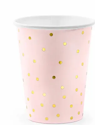 Produktbild von 6 Pappbecher hellrosa und gold gepunktet 260 ml - Einheitsgröße