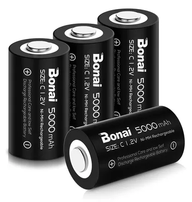 Productafbeelding van BONAI, 4 stuks oplaadbare batterijen, 5000mAh, 1.2V, NI-MH, geschikt voor babyproducten