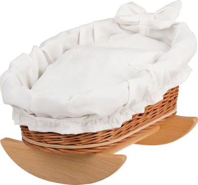 Image de Berceau en osier tressé à la main pour poupées - lit de poupée charmant et durable Berceau de poupée idéal pour les jeux d'imagination Décoration de chambre d'enfant