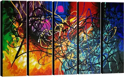 Productafbeelding van Abstract olieverfschilderij, 5-delig, hartmotief, reproductie op canvas, wanddecoratie, klaar om op te hangen, geschikt voor woonkamer, kantoor, extra groot, modern, 100% handgemaakt