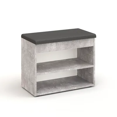 Produktbild von KOMTO Schuhbank mit Sitzfläche - Schuhregal Bank mit Stauraum Kleiner Schuhschrank mit Sitzbank Flur Bank Garderobenbank Sofia 60x48x32 cm Beton