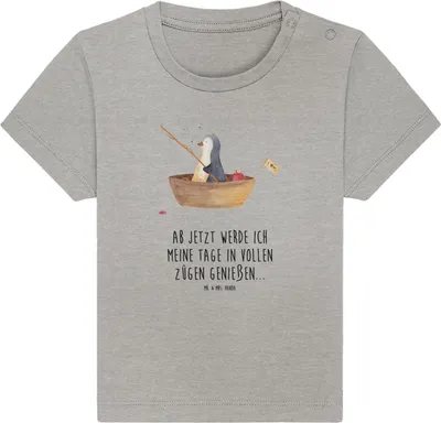 Produktbild von Mr. & Mrs. Panda Babyshirt Pinguin Angelboot 6. - 12. Monat - Heather Grey - Geschenk, Neustart, Kinder Shirt, T-Shirt Baby, Motivation, Scheidung, , Optimistisch