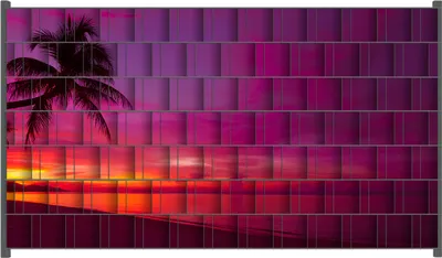 Produktbild von Wallario Zaunsichtschutz mit Motiv Abendrot unter Palmen - pinker Himmel am Strand für Ein- und Doppelstabmatten Zäune in der Größe 250 x 140 cm