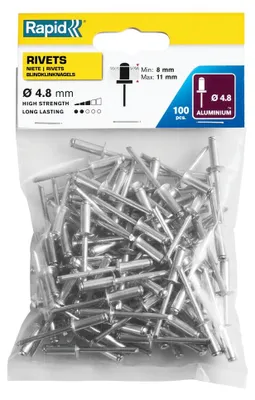 Produktbild von Rapid 5000381, Blindniete, Aluminium, Stahl, Edelstahl, RP10 , RP40, RP60, RP100, 4,8 mm, 4,8 mm