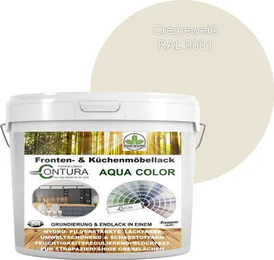 Produktbild von 2 Liter + Anlauger - Contura Küchenmöbellack RAL Möbellack SEIDENMATT SET Möbelfarbe Holzlack Buntlack Küchenlack - RAL 9001 Cremeweiß