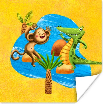 Produktbild von MuchoWow® Poster Affe - Krokodil - Dschungel - Wasser 50x50 cm - Wohnzimmerdekoration