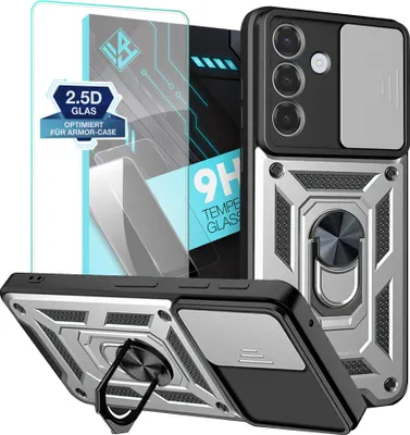 Produktbild von Armor Handyhülle für Samsung Galaxy S26 mit 9H Displayglas Displayschutz Kameraschutz Handy Panzer Case Cover Schutzhülle Outdoor Farbe: Silber