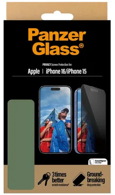 Productafbeelding van PanzerGlass Privacy Ultra-Wide Fit Anti-Bacterial Screenprotector incl. applicator voor de Apple iPhone 16