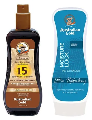 Produktbild von Australian Gold SPF 15 Spray Gel Bronzer 237ml + Australian Gold Moisture Lock 227g