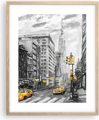 Produktbild von Gerahmtes Poster - Rahmen in heller Eiche - Stadt Taxi Wolkenkratzer Illustration - 40x50 cm - Wand Bild - Wanddeko - Wandbilder - Wandposter - Bilderrahmen - Bilder - Kunstdruck - P2NPA40x50-3148