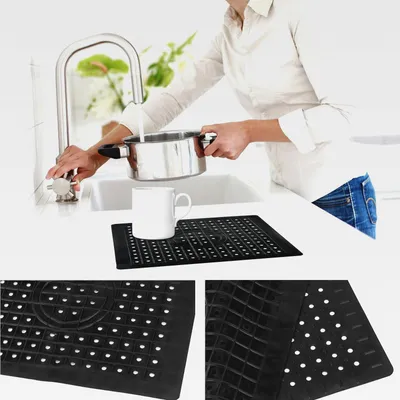 Produktbild von Abtropfmatte Geschirr, 31.5x25cm Spülbeckeneinlage Schwarz, Spülbeckenmatte Küche, Schuhmatte Abtropfmatte Gummi für Küche und Spüle