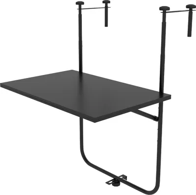 Produktbild von Balkontisch Zum Einhängen Klappbarer Hängetisch, 3-Fach Höhenverstellbar, Bis 15 Kg, 62X60 Cm, Schwarz